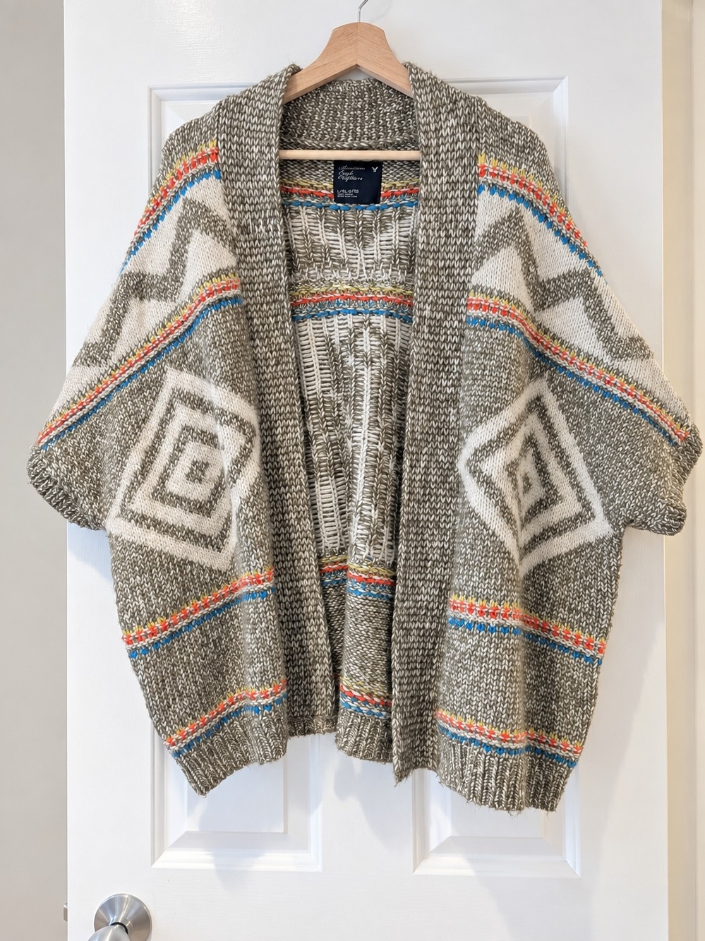 American Eagle Southwestern Aztec Chunky Knit Wool Cardigan Boho Oversized L/XL